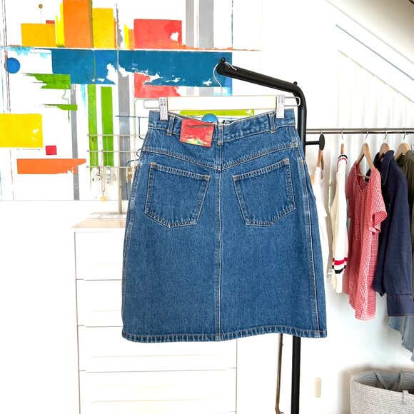 Vintage Medium Wash Denim High Waisted Zip Around Jean Mini Skirt XS - Picture 3 of 5